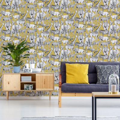 Papier peint intissé Animaux Jungle L.1000 x l.53cm Jaune