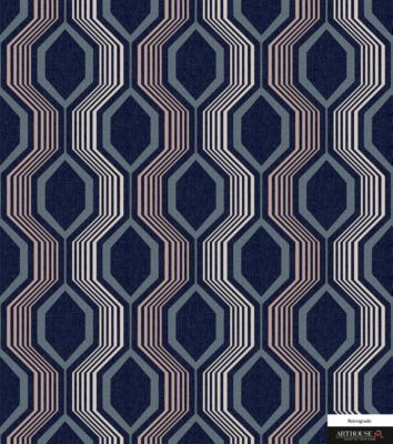 Papier Peint intissé Arthouse Retrograde motif géométrique bleu et or L.100,5 x l.53 cm
