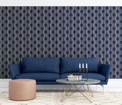 Papier Peint intissé Arthouse Retrograde motif géométrique bleu et or L.100,5 x l.53 cm