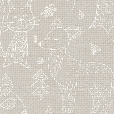 Papier peint intissé Babyland 2 Lutece mat et satiné enfant, animaux gris, gris perle, blanc l.1005 x l.53 cm