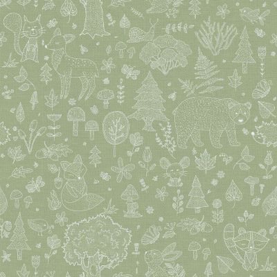 Papier peint intissé Babyland 2 Lutece mat et satiné enfant, animaux vert, blanc l.1005 x l.53 cm