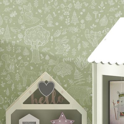 Papier peint intissé Babyland 2 Lutece mat et satiné enfant, animaux vert, blanc l.1005 x l.53 cm