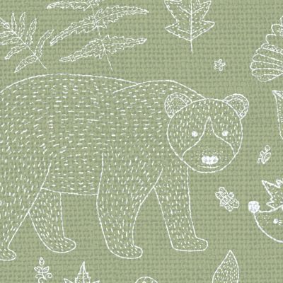Papier peint intissé Babyland 2 Lutece mat et satiné enfant, animaux vert, blanc l.1005 x l.53 cm