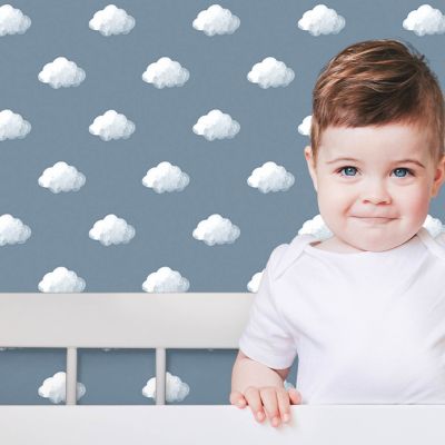 Papier peint intissé Babyland 2 Lutece mat et satiné enfant, nuage bleu, blanc l.1005 x l.53 cm