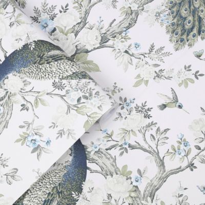 Papier peint intissé Belvedere midnight imprimé paons bleu L.1000 x l.52cm Laura Ashley