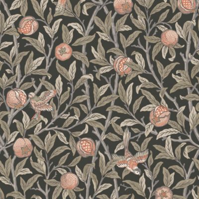 Papier peint intissé Bird & pomegranate charcoal imprimé fleurs vert L.1000 x l.52cm William Morris
