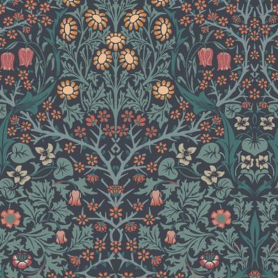 Papier peint intissé Blackthorn navy imprimé nature vert L.1000 x l.52cm William Morris