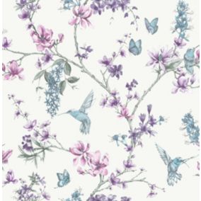 Papier Peint intissé Bucolique L.1005 x l.52cm bleu, violet