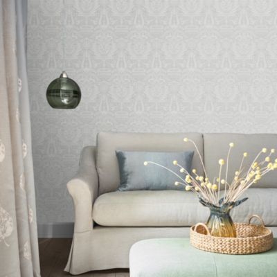 Papier peint intissé Damask Herladic imprimé damassé gris L.1000 x l.52cm Laura Ashley