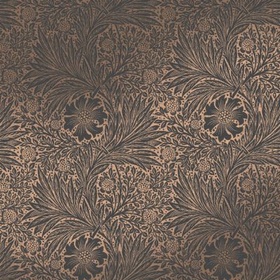 Papier peint intissé effet métallique Marigold fibrous imprimé fleurs brun, gris anthracite L.1000 x l.52cm William Morris