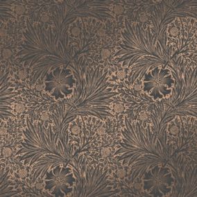 Papier peint intissé effet métallique Marigold fibrous imprimé fleurs brun, gris anthracite L.1000 x l.52cm William Morris