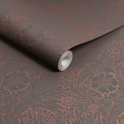 Papier peint intissé effet métallique Marigold fibrous imprimé fleurs brun, gris anthracite L.1000 x l.52cm William Morris