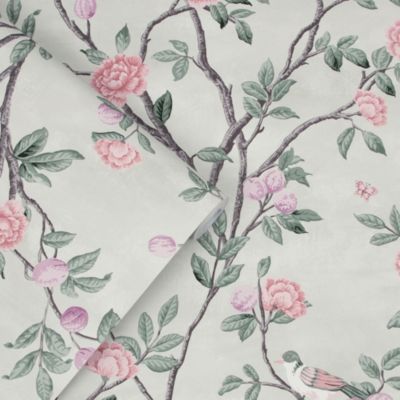 Papier peint intissé Eglantine imprimé fleurs d'eglantine vert L.1000 x l.52cm Laura Ashley