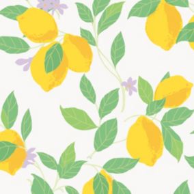 Papier peint intissé Feeling fruity imprimé feuilles citrons jaune L.1000 x l.52cm Envy
