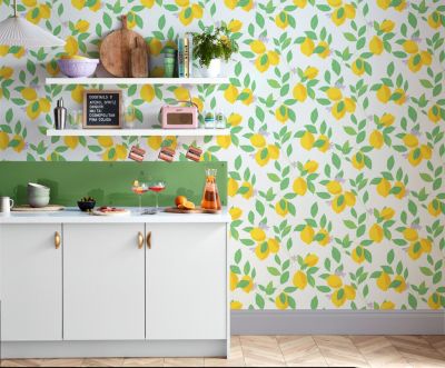 Papier peint intissé Feeling fruity imprimé feuilles citrons jaune L.1000 x l.52cm Envy