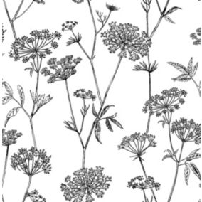 Papier Peint Intissé Fleuri Gravure L.1000 x l.53cm noir, écru