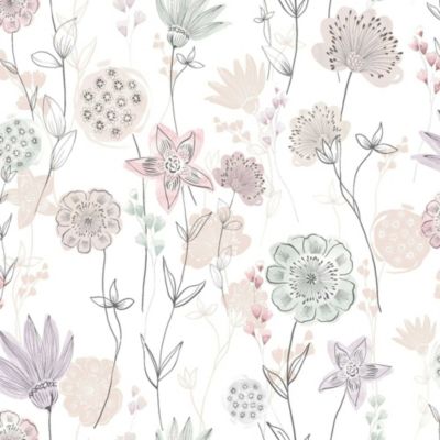 Papier peint intissé fleuri Lavinia rose pastel L.1005 x l.53cm Lutèce
