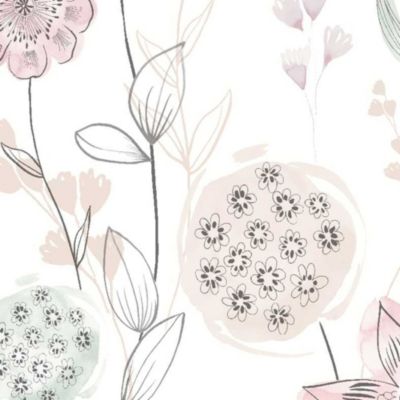 Papier peint intissé fleuri Lavinia rose pastel L.1005 x l.53cm Lutèce