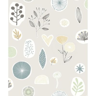 Papier peint intissé fleuri Les aventures Louise ocre et beige grisé L.1001 x l.53cm Lutèce