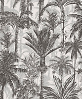 Papier peint intissé Grandeco Hawaiian Palm noir et blanc