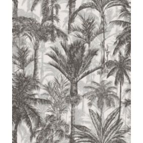 Papier peint intissé Grandeco Hawaiian Palm noir et blanc