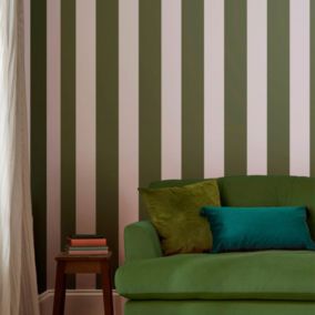 Papier peint intissé Harborough stripe imprimé rayures vert, beige crème L.1000 x l.52cm Joules
