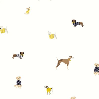 Papier peint intissé Harbour dogs imprimé chiens sur fond blanc L.1000 x l.52cm Joules