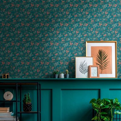Papier peint intissé Heritage fleurs bleu, or, rouge l.1005 x l.53cm Lutèce