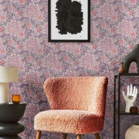 Papier peint intissé Heritage imprimé fleurs violet l.1005 x l.53cm Lutèce