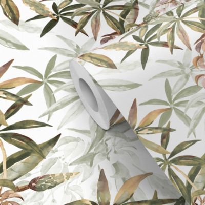 Papier peint intissé imprimé tropical vert, beige L.1001 x l.53cm Ugèpa