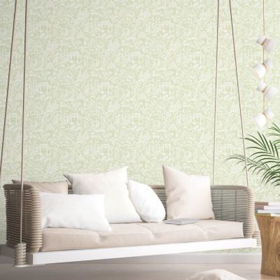 Papier peint intissé Jardin Secret Lutece mat et satiné enfant, animaux vert, blanc l.1000 x l.53 cm
