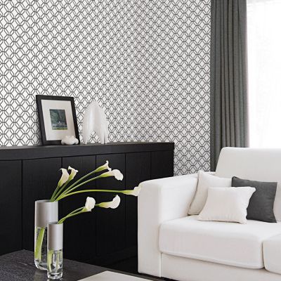Papier peint intissé Jardin Secret Lutece mat et satiné hexagone blanc, noir l.1000 x l.53 cm