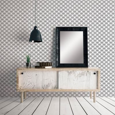 Papier peint intissé Jardin Secret Lutece mat et satiné hexagone blanc, noir l.1000 x l.53 cm