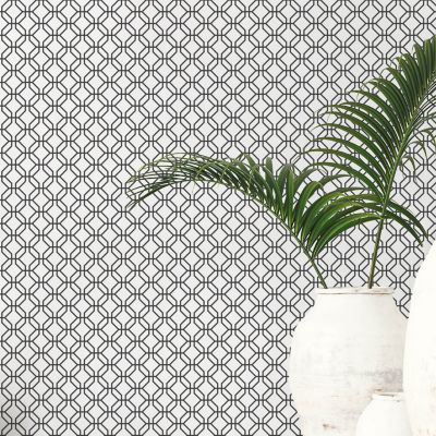 Papier peint intissé Jardin Secret Lutece mat et satiné hexagone blanc, noir l.1000 x l.53 cm