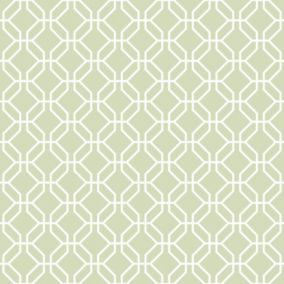 Papier peint intissé Jardin Secret Lutece mat et satiné hexagone vert, blanc l.1000 x l.53 cm