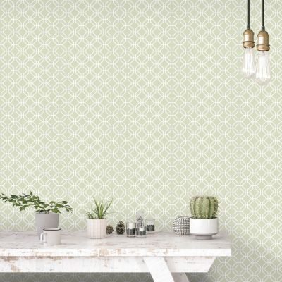 Papier peint intissé Jardin Secret Lutece mat et satiné hexagone vert, blanc l.1000 x l.53 cm