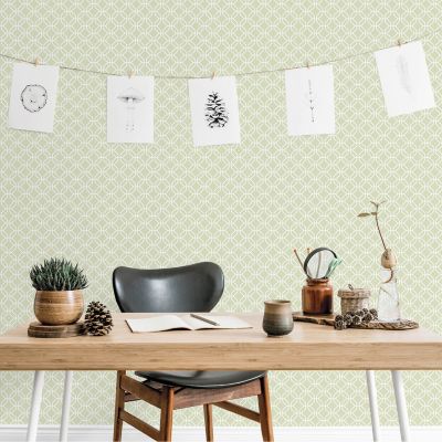 Papier peint intissé Jardin Secret Lutece mat et satiné hexagone vert, blanc l.1000 x l.53 cm