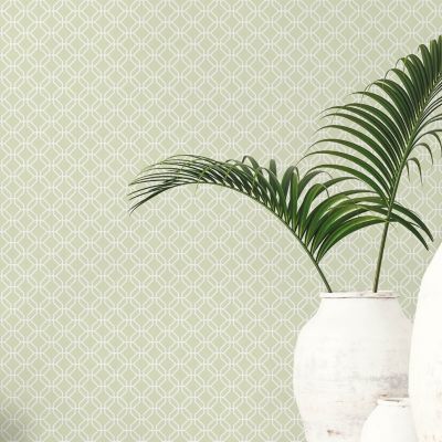 Papier peint intissé Jardin Secret Lutece mat et satiné hexagone vert, blanc l.1000 x l.53 cm