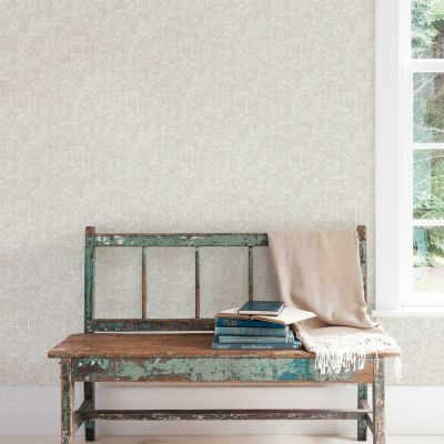 Papier peint intissé Jardin Secret Lutece mat et satiné toile de jouy, japonaise taupe l.1000 x l.53 cm