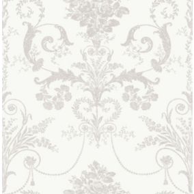 Papier peint intissé Josette imprimé bouquet de roses blanc L.1000 x l.52cm Laura Ashley