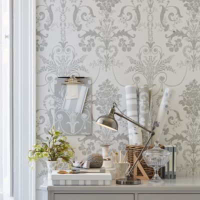 Papier peint intissé Josette imprimé bouquet de roses blanc L.1000 x l.52cm Laura Ashley