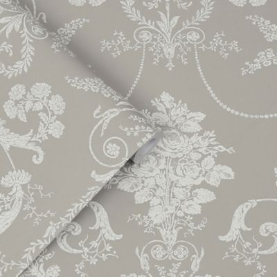 Papier peint intissé Josette imprimé bouquet de roses gris L.1000 x l.52cm Laura Ashley