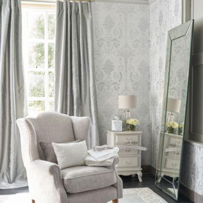 Papier peint intissé Josette imprimé bouquet de roses gris métal argent L.1000 x l.52cm Laura Ashley