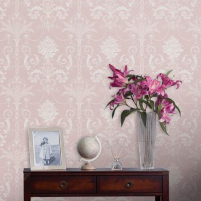 Papier peint intissé Josette imprimé bouquet de roses rose L.1000 x l.52cm Laura Ashley