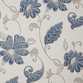 Papier peint intissé Juliette Saphir L.1005 x l.52cm bleu