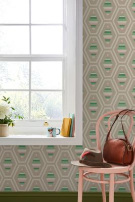 Papier peint intissé Kilim imprimé formes géométriques beige crème, vert L.1000 x l.52cm Joules