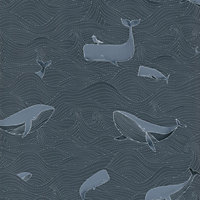 Papier peint intissé Lalala Lutece mat et satiné baleine, océan, mer, enfant bleu acier l.1005 x l.53 cm