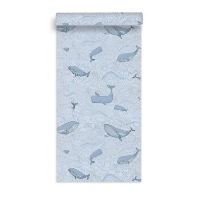 Papier peint intissé Lalala Lutece mat et satiné baleine, océan, mer, enfant bleu l.1005 x l.53 cm