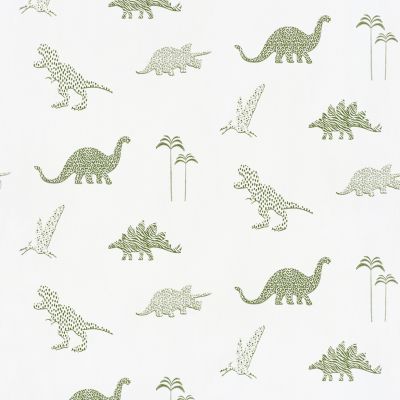 Papier peint intissé Lalala Lutece mat et satiné dinosaures, enfant vert, blanc l.1005 x l.53 cm