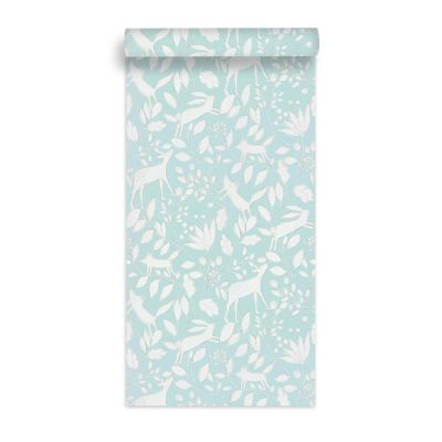 Papier peint intissé Lalala Lutece mat et satiné enfant, animaux bleu ciel, vieux bleu l.1005 x l.53 cm